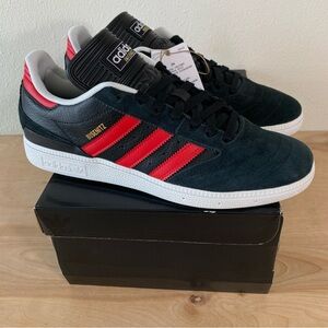 Adidas Busenits Black Pebbled Leather Red Skateboarding Shoe - Size 10